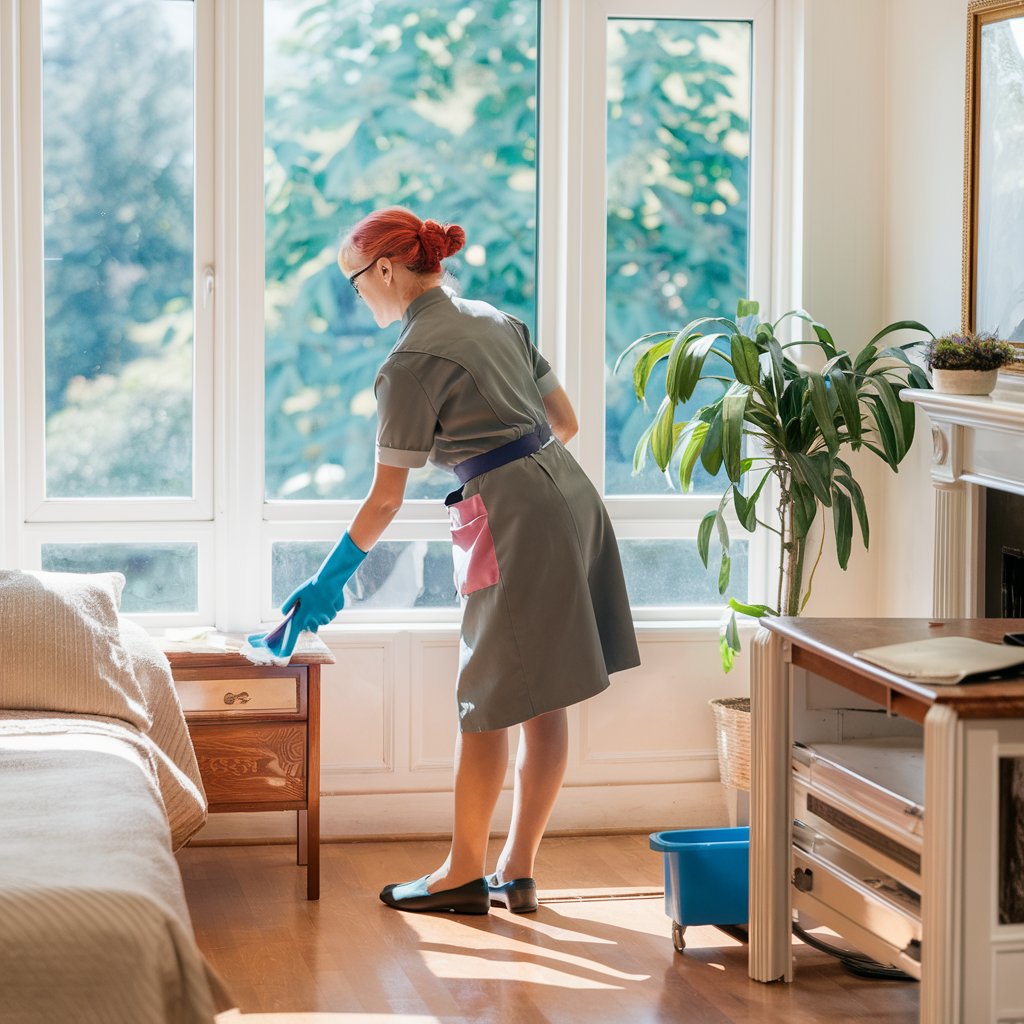 femme de ménage qui nettoie les vitres dans une belle maison nantes 